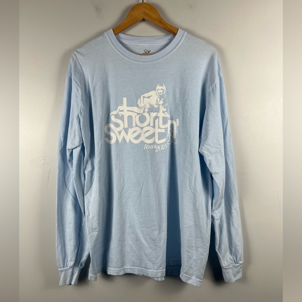 Sabrina Carpenter Blue VIP short n’ sweet tour light blue long sleeve size large